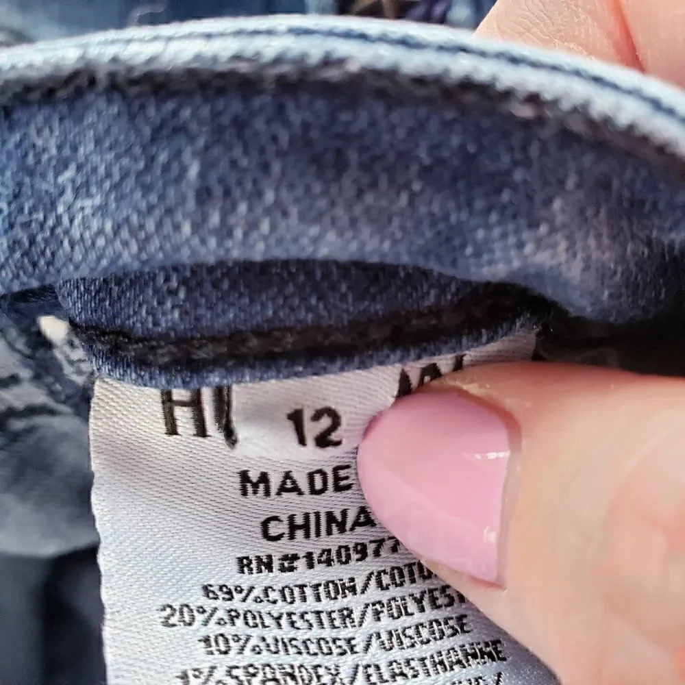 Hudson Girls Jeans Size 12 Dark Wash Distressed Star Studs Stretch Raw Hem